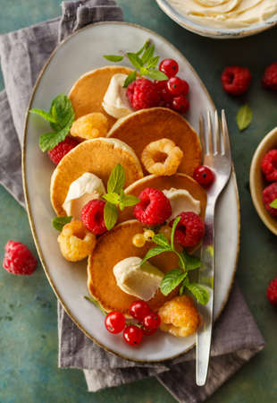 Homemade Pancakes for Breakfast. Selective focus, Close-upの写真素材