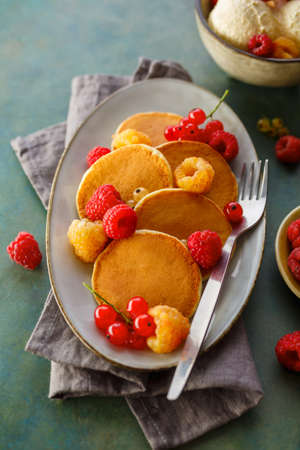 Homemade Pancakes for Breakfast. Selective focus, Close-upの写真素材