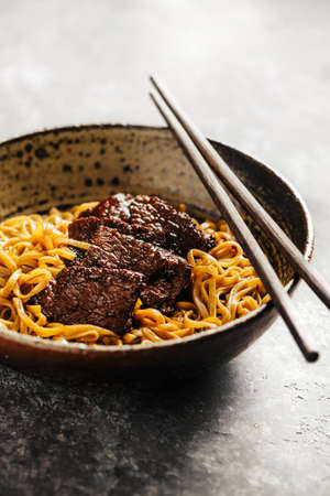 Soba noodles with beefの写真素材