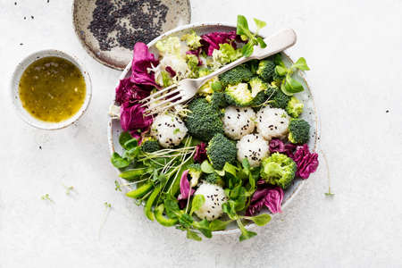 Vegetarian food, green vegetables with riceの写真素材