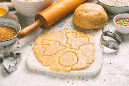 Preparing easter cookiesの写真素材