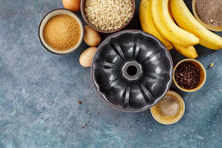 Ingredients for baking, flour, butter, sugar, eggs and spices.の写真素材