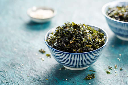 Sweet and Salty Roasted Dried Seaweed, Healthy Snack or Korean Side Dishの写真素材