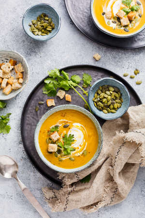 Pumpkin soup with cream.の写真素材