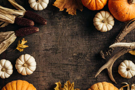 Autumn background with festive decoration.の写真素材