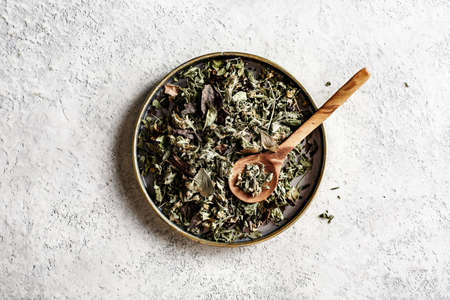 Herbal Tea. Dry tea from various herbs.の写真素材