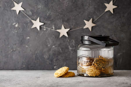 Homemade biscuits in a big jar.