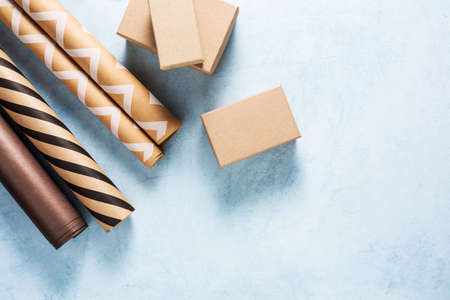 Gift boxes and wrapping paperの写真素材