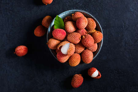 Fresh fruit Lychee on black background.の写真素材