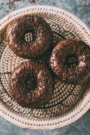Fresh made Donuts with chocolate glazeの写真素材