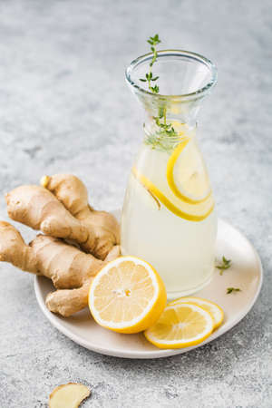 Detox drink of lemon, ginger and thyme.の写真素材