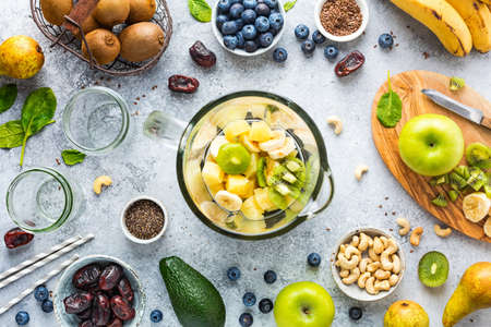 Process of making fruit smoothies, fruits and berriesの写真素材