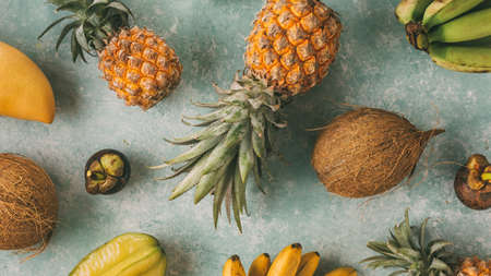 Summer tropical  with various ripe fruits.の写真素材
