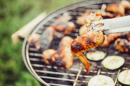 BBQ chicken wings close up.の写真素材
