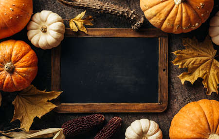 Autumn background with festive decorationの写真素材