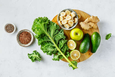 Organic vegetables for green smoothies. Healthy food, top view.の写真素材