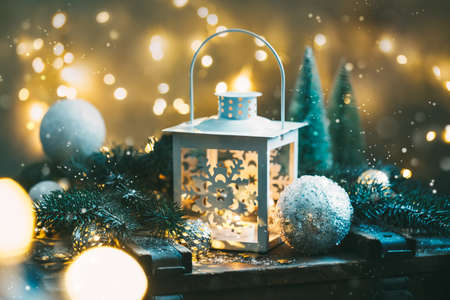 Christmas  with festive decoration and holiday lantern.の写真素材
