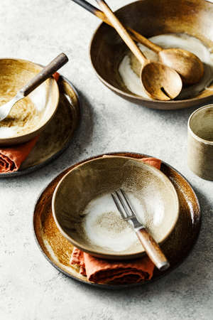 Empty ceramic bowls and platesの写真素材