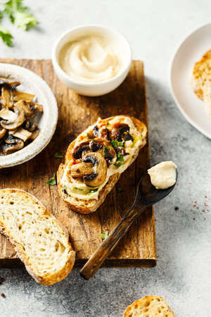 Making a Tasty Mushroom Sandwich. Selective focus.の写真素材