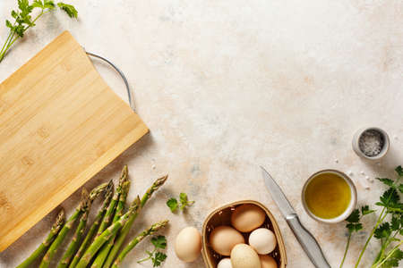 Asparagus and organic farm eggsの写真素材