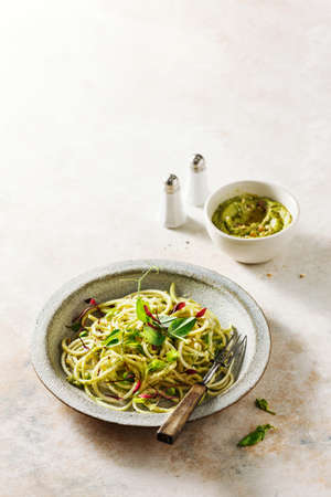 Gluten and free vegan spaghetti with peasの写真素材