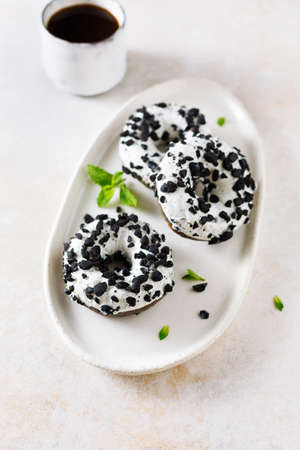 Mint donuts with chocolateの写真素材