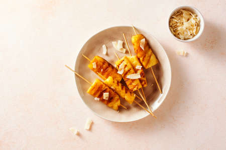 Grilled pineapple wedgesの写真素材