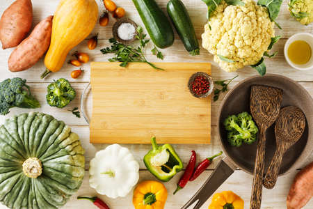Various seasonal vegetables for cooking healthy vegetarian food.