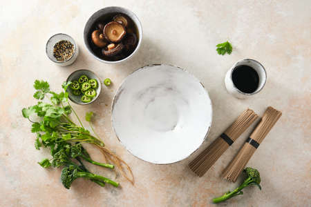 Cooking ingredients for asian noodlesの写真素材