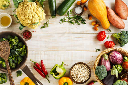 Various fresh vegetables and white beans for cooking.の写真素材