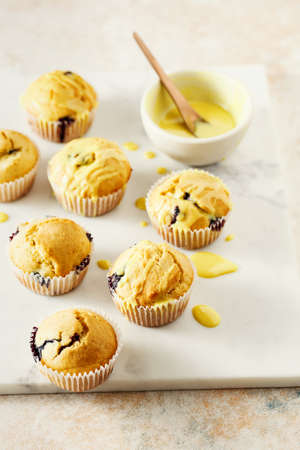 Homemade muffins with blueberriesの写真素材