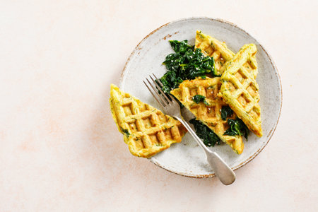 Savory waffles with spinach and cheese.の写真素材
