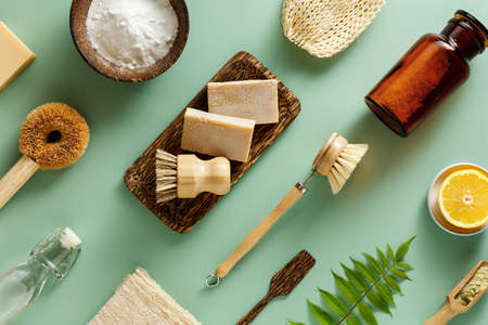 Eco friendly cleaning accessories. Zero waste concept.の写真素材