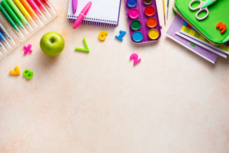 Back to school. Different stationery on table.の写真素材