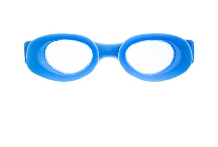 Blue protective eyewear swimming glasses on a white background. Inside viewの写真素材