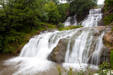 Large waterfall in the Ukrainian Carpathians on the territory of the reserveの写真素材
