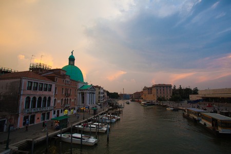 Panoramic view of famous Canal Grande from famous Rialto Bridge in Venice, Italyの写真素材