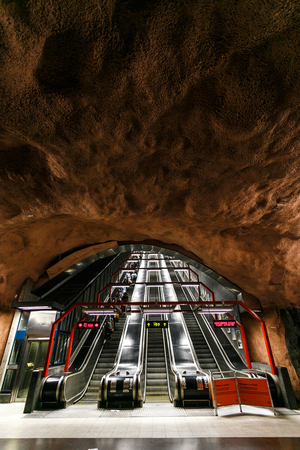 STOCKHOLM, SWEDEN - 22nd of May, 2014. Stockholm subway, Sweden, Interior of Radhuset station.のeditorial素材