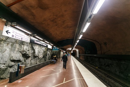 STOCKHOLM, SWEDEN - 22nd of May, 2014. Stockholm subway, Sweden, Interior of Radhuset station.のeditorial素材