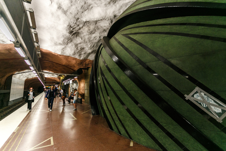 STOCKHOLM, SWEDEN - 22nd of May, 2014. Stockholm subway, Sweden, Interior of Radhuset station.のeditorial素材