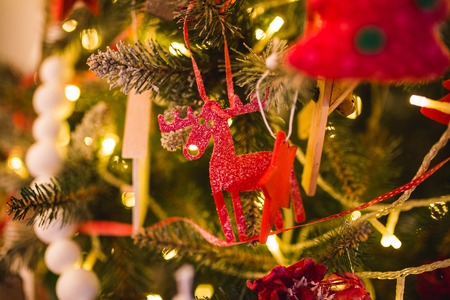 Handmade Christmas decorations: felt Christmas moose.の写真素材