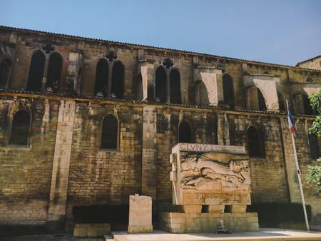 July 18, 2017 France city of Cluny, region of the Burgundy: Old narrow street of the central part of the city in hot, sunny summer weather.のeditorial素材