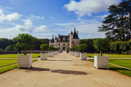 July 23, 2017 the castle of Chenonceau. France. The facade of the medieval castle of ladies. The royal medieval castle of Chenonceau Castle and the garden. Chenonceau, the Loire Valley, France, Europe. UNESCO heritage site.のeditorial素材
