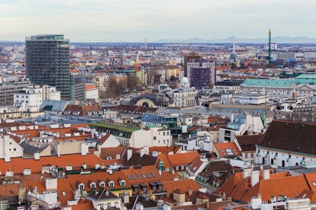 Vienna, Austria January 2, 2018. View from the observation platform St. Stephen's Cathedral Domkirche St. Stephan on the architecture of the city center, panoramic view from high.のeditorial素材