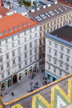 Vienna, Austria January 2, 2018. View from observation platform St. Stephens Cathedral Domkirche St. Stephan architecture square with people walking Christmas holidays downtown, panoramic view high.のeditorial素材