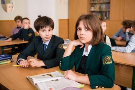 Ukraine. Kiev. May 5, 2018. Junior school, college. pair two children Caucasian nationality, pupils...
