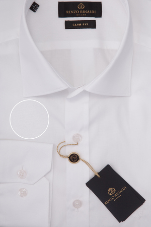 Men's shirt in packing close-up macro top view.のeditorial素材