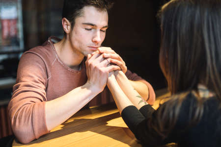 Theme love and holiday Valentines Day. couple of college students together in Caucasian heterosexual...