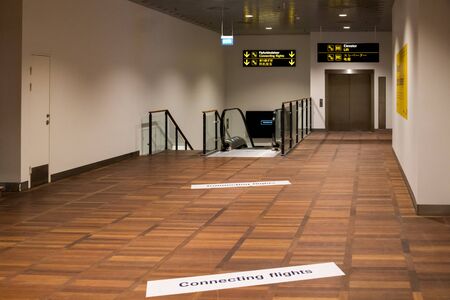 February 18, 2019. Kastrup Airport in Denmark, Copenhagen. Theme transport and architecture. Evening...