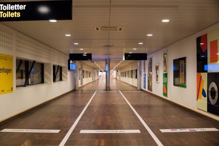 February 18, 2019. Kastrup Airport in Denmark, Copenhagen. Theme transport and architecture. Evening...